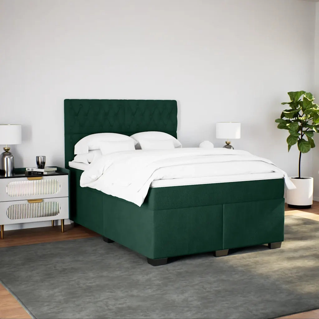 Giroletto a Molle con Materasso Verde Scuro 140x200 cm Velluto