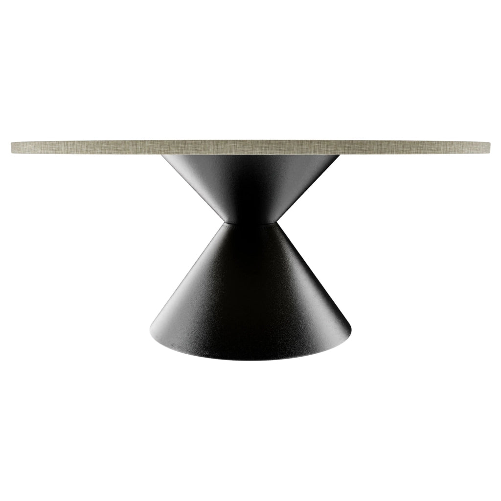 Graal Black - Tavolo Rotondo Ø120 cm Base a Doppio Cono Nero in Metallo e Top in Legno Grigio Testurizzato