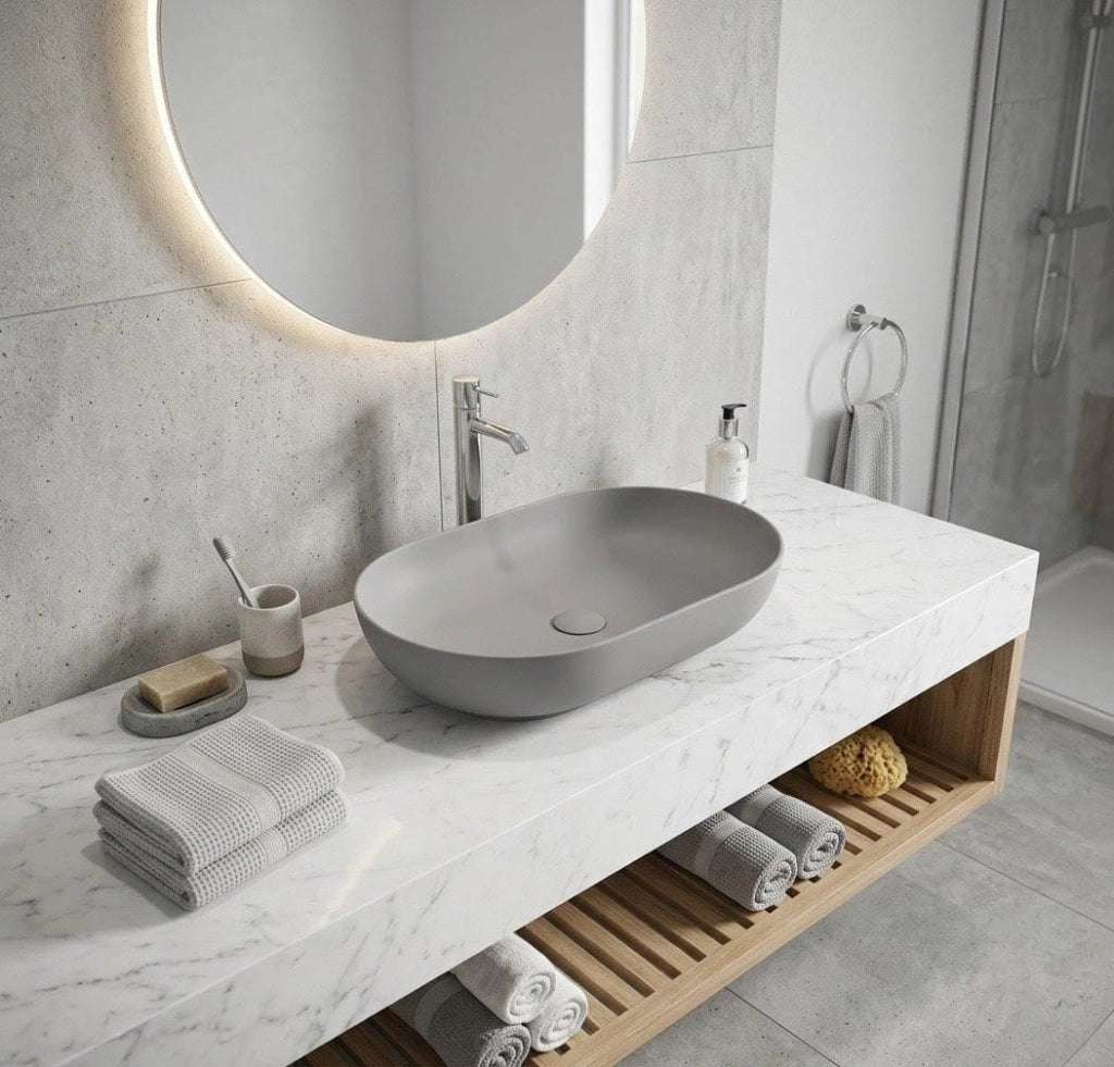 Lavabo ovale da appoggio in ceramica Grigio Matt senza foro rubinetto - Feeling Rak Ceramics