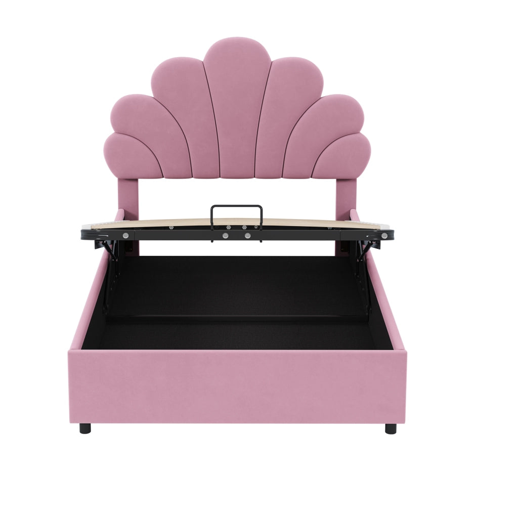 Letto Contenitore Letto Singolo 90×200 cm con Testiera Regolabile e Apertura Idraulica; senza Materasso; Rosa