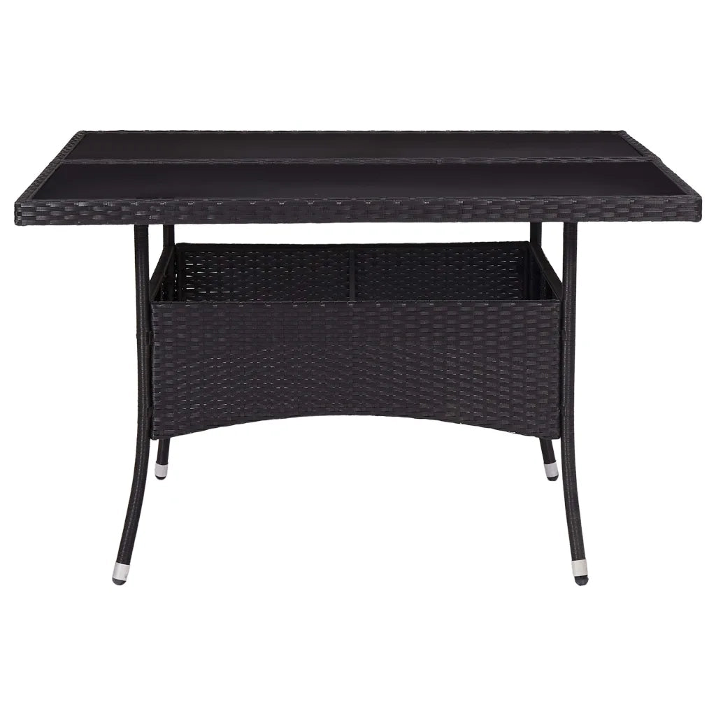 Tavolo da Pranzo per Giardino Nero in Polyrattan e Vetro 46189