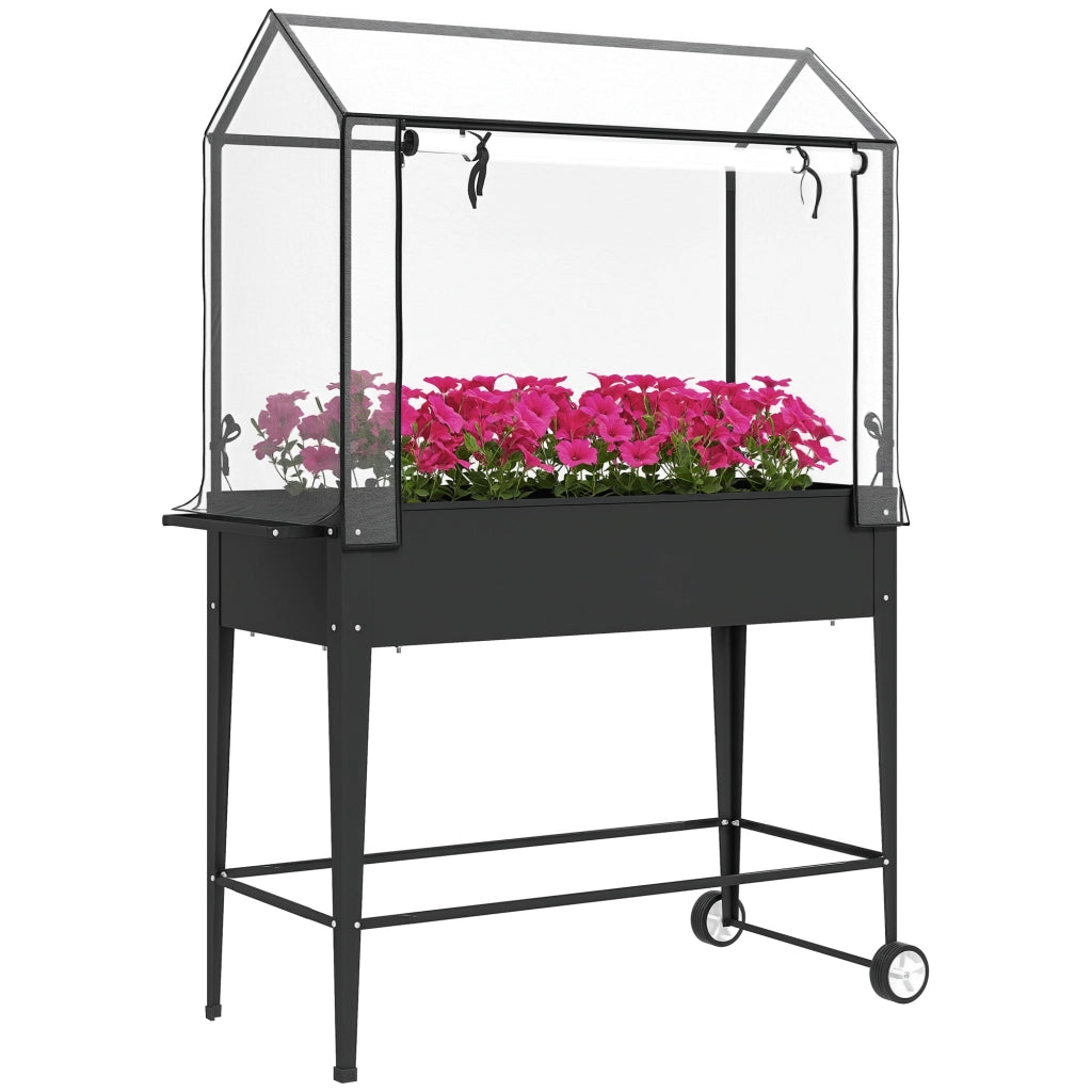 Vaso da giardino rialzato con ruote e telaio in PVC ¨C zephmum ¨C nero 100x45x152 cm