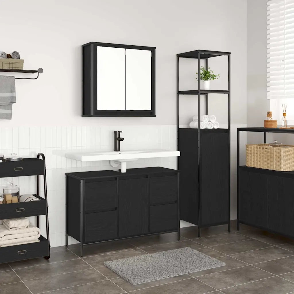 Set di mobili per il bagno con cassetto 2 pcs Rovere nero 3328374