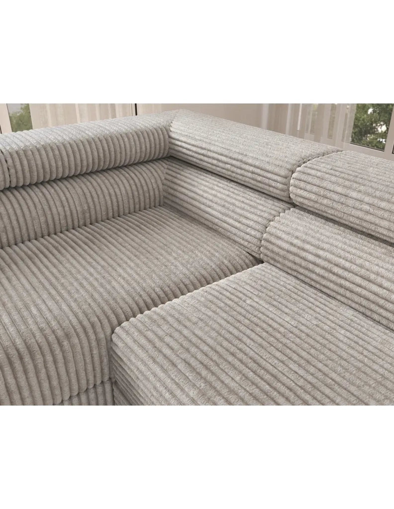 Divano angolare COLESIA convertibile 5 posti bianco crema in velluto a coste – sinistro – 274x200cm