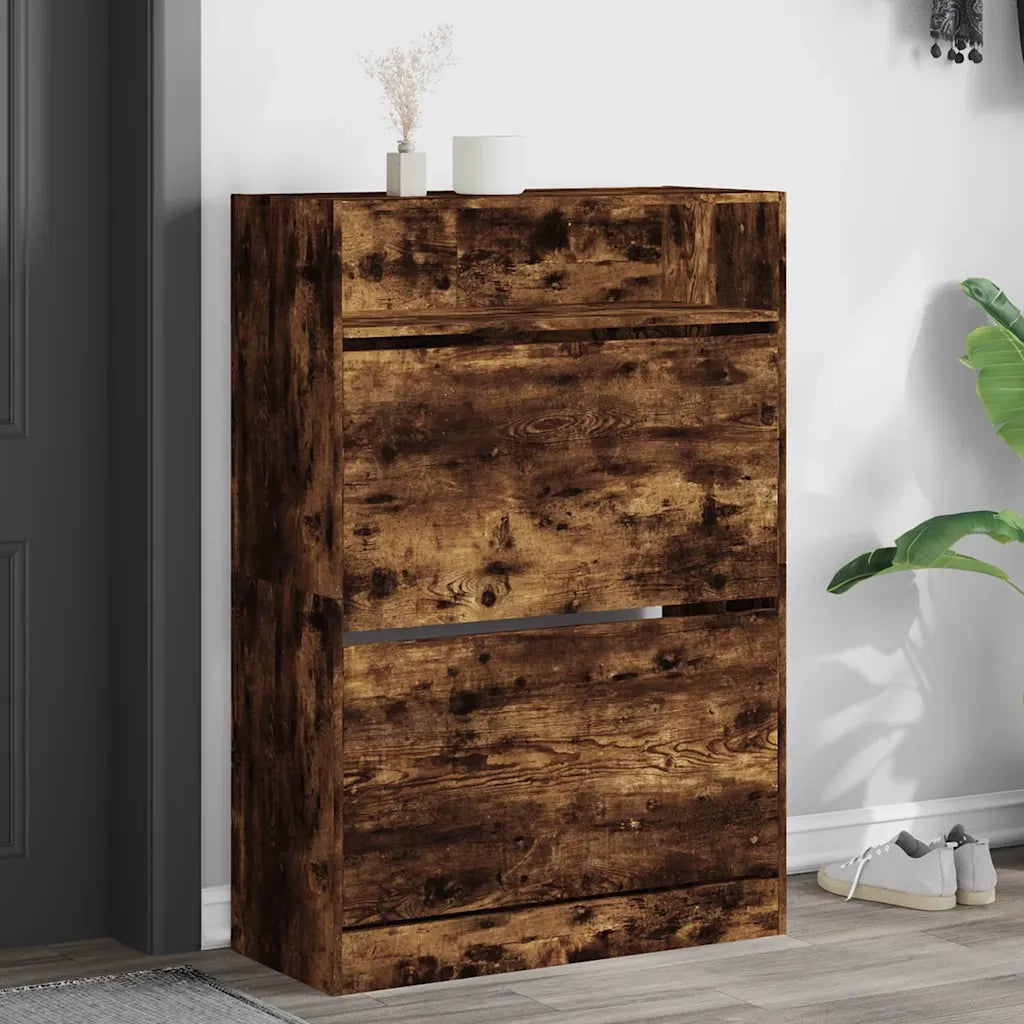 Scarpiera | Mobile per scarpe con 2 Cassetti Ribaltabili Rovere Fumo 80x34x116 cm