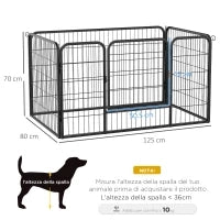 Recinto per Cani di Piccoli Taglia da Interno ed Esterno, Recinzione per Animali Domestici con Rete 6 pz in Acciaio e Metallo, 125x80x70 cm, Nero