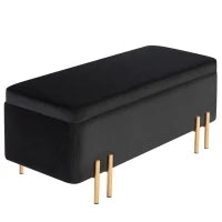 Pouf letto con spazio di archiviazione, Metallo, Legno di Gomma, Schiuma, 100 x 40 x 42 cm, Nero