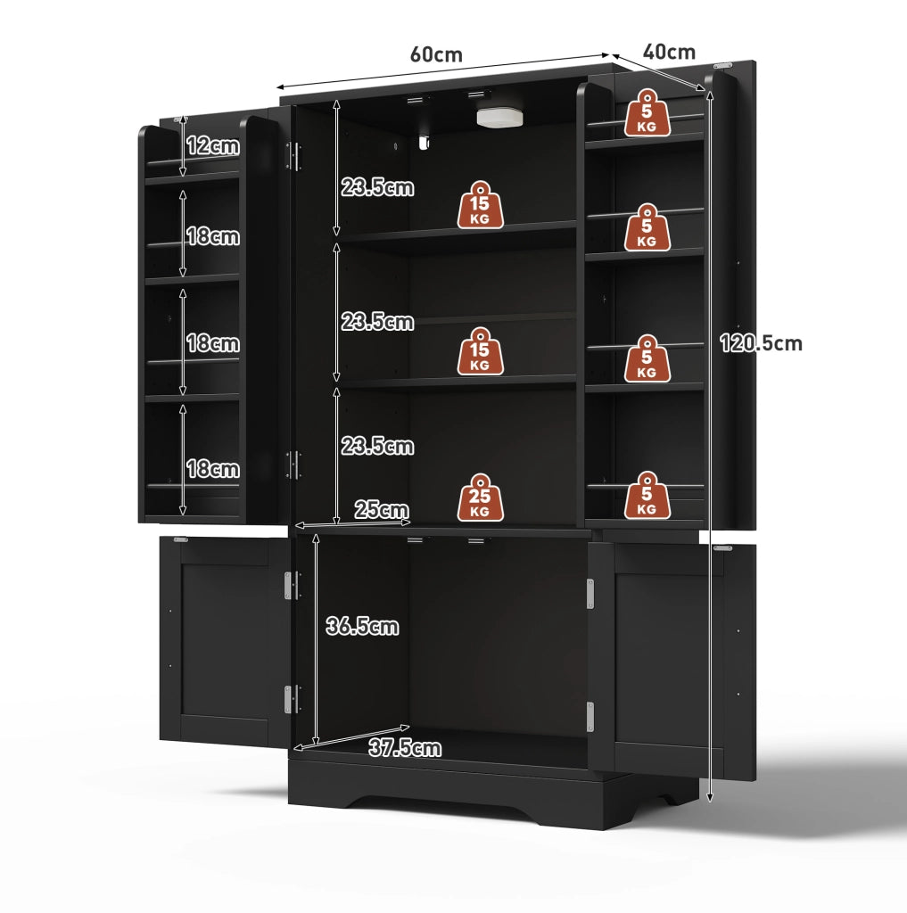 Armadio contenitore in MDF nero 120 x 60 x 40 cm con luce LED a sensore