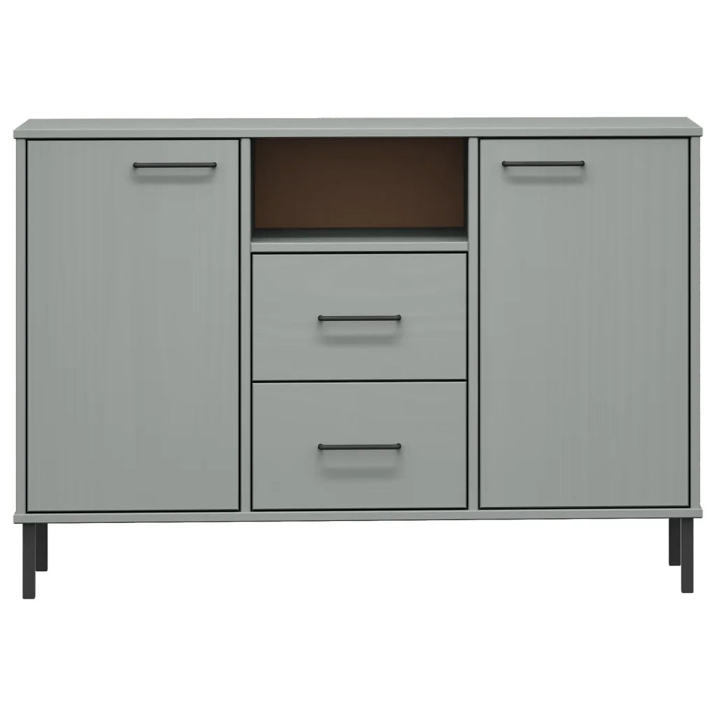 Credenza Gambe Metallo Grigio 113x40x77 cm Legno Massello OSLO 351019