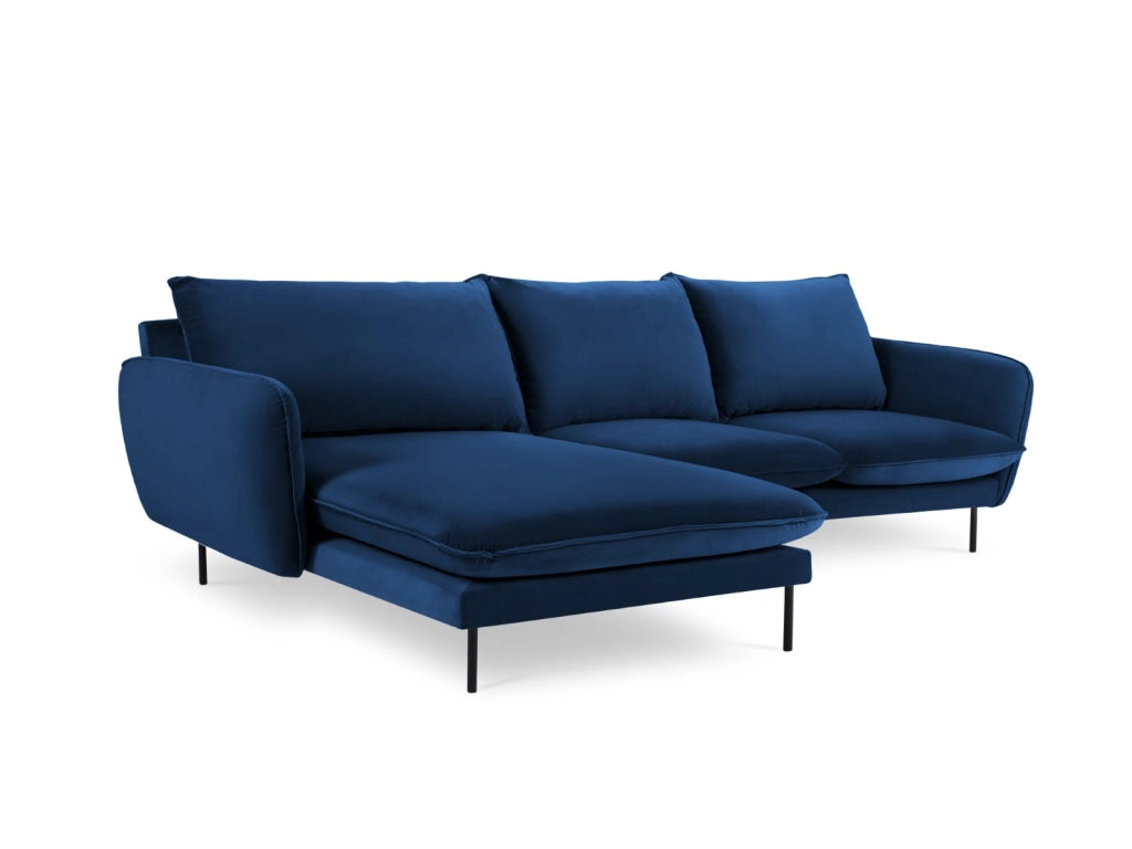 Cosmopolitan Design - Divano angolare sinistro "Vienna" 5 posti in velluto blu reale 