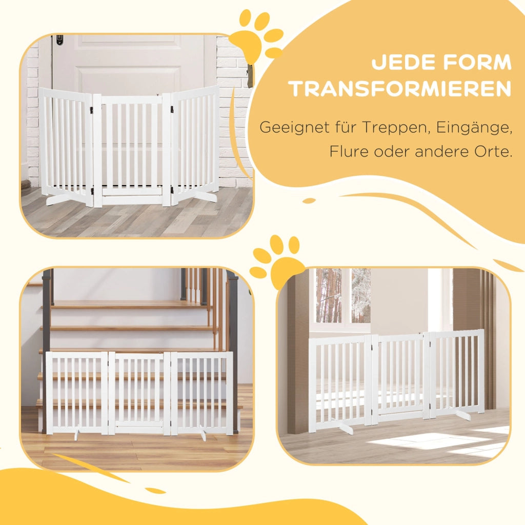 Barriera estensibile a forbice con tre pannelli e porta centrale, in MDF, bianco, 155 × 1,5 × 76 cm