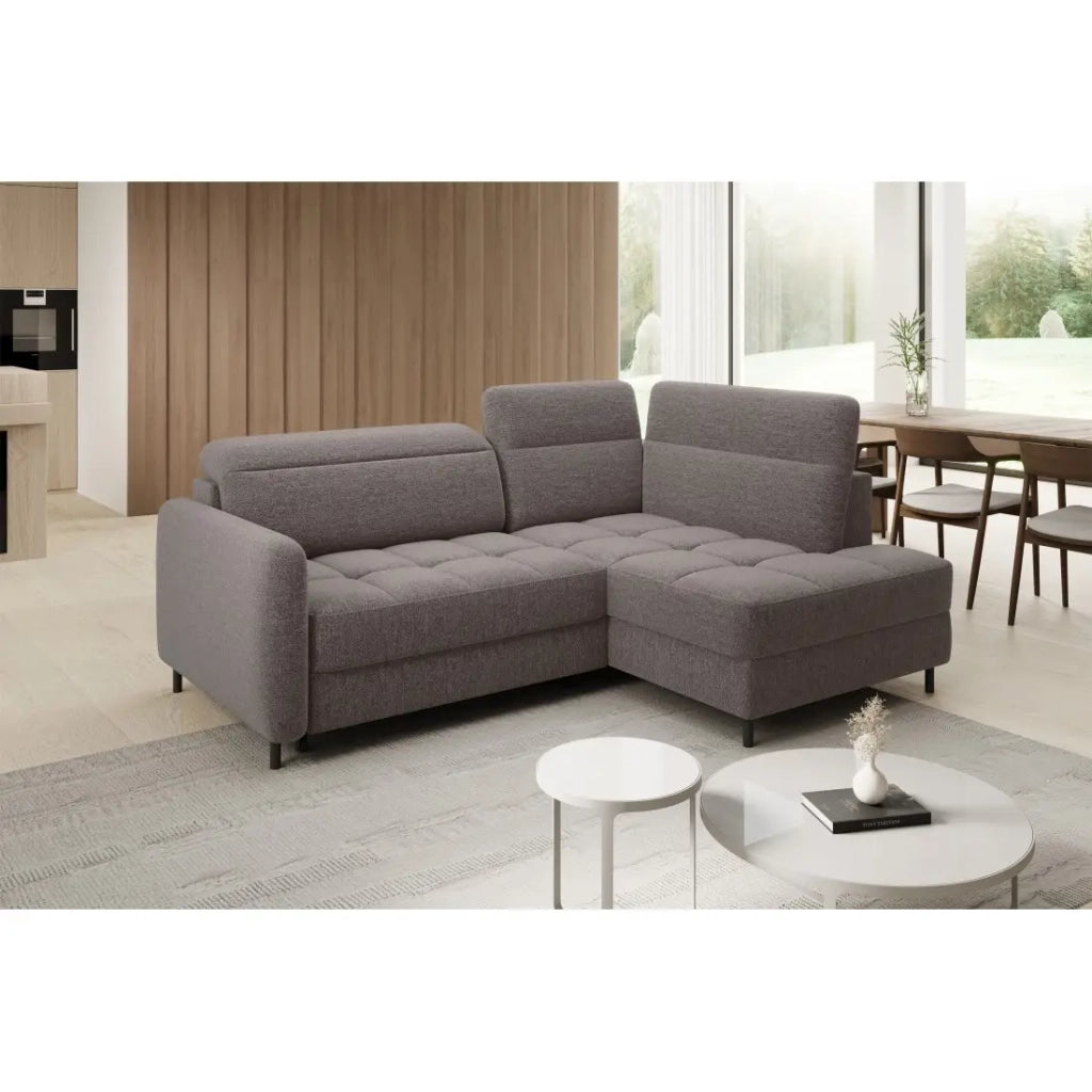 Divano ad angolo destro convertibile BARNEA 208 cm marrone con contenitore