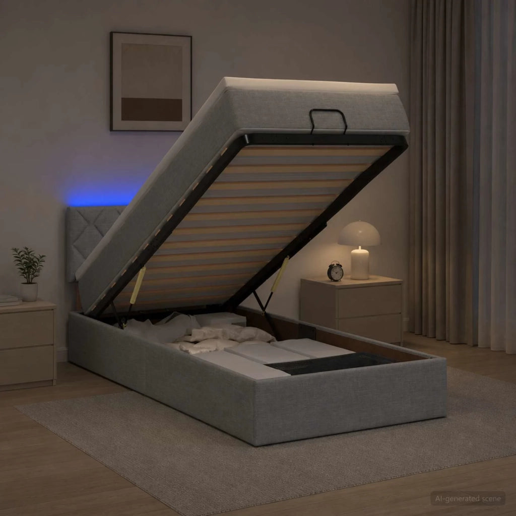 Letto Ottomano con Materasso e LED Grigio Chiaro 90 x 190 cm 3456953