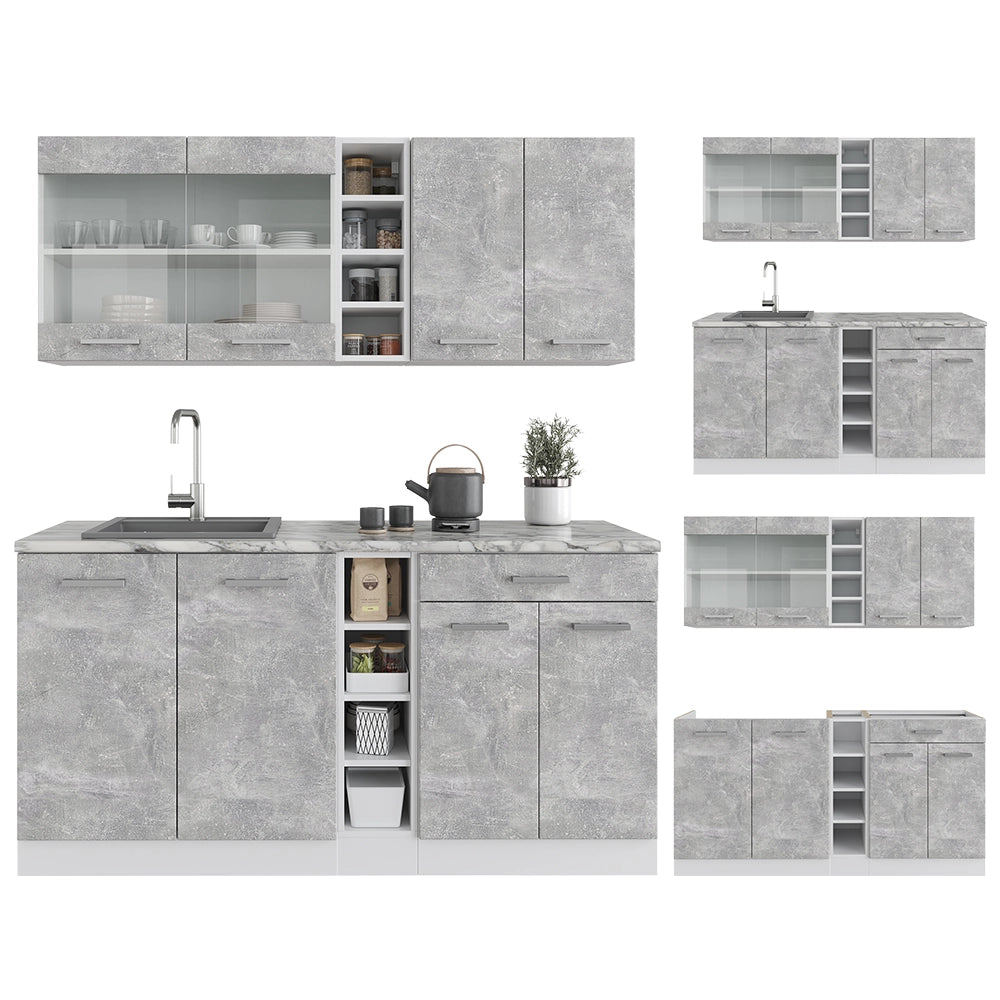Vicco Cucina completa Cemento/Bianco 160 cm , PL Rovere