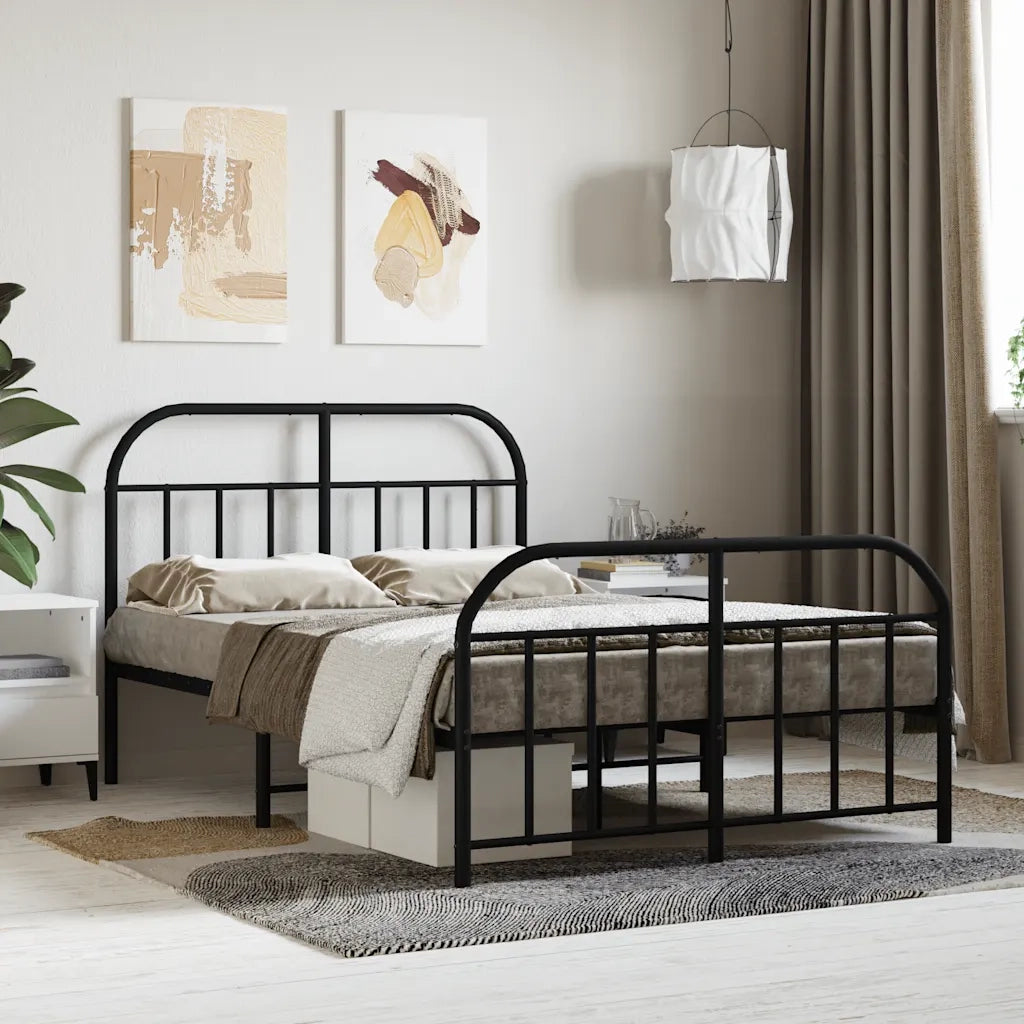 Letto matrimoniale | Letto per adulti | Giroletto con Testiera e Pediera Metallo Nero 120x190 cm
