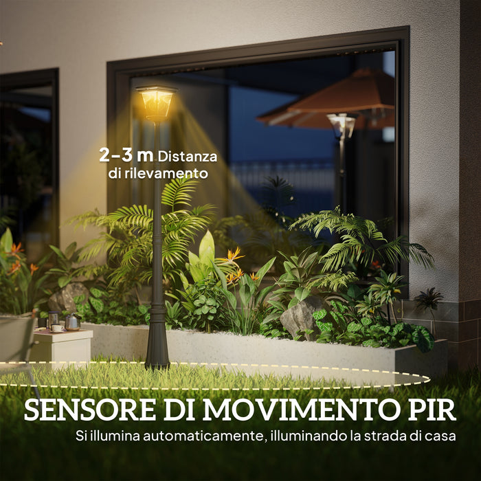 Lampione Solare da Giardino 26x24x220 cm Sensore PIR in Alluminio e Vetro Nero