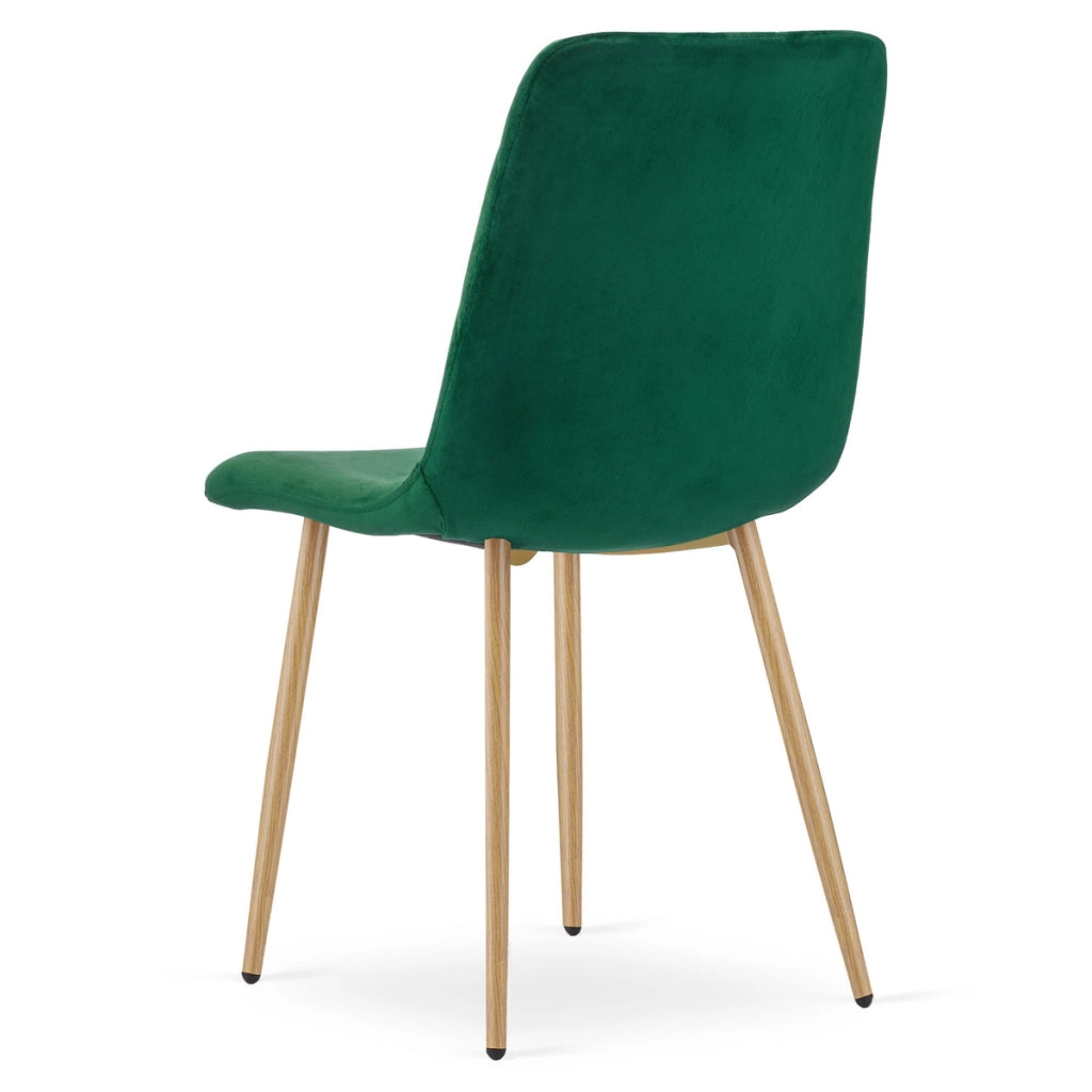 Sedia Turin in velluto verde scuro con gambe effetto legno