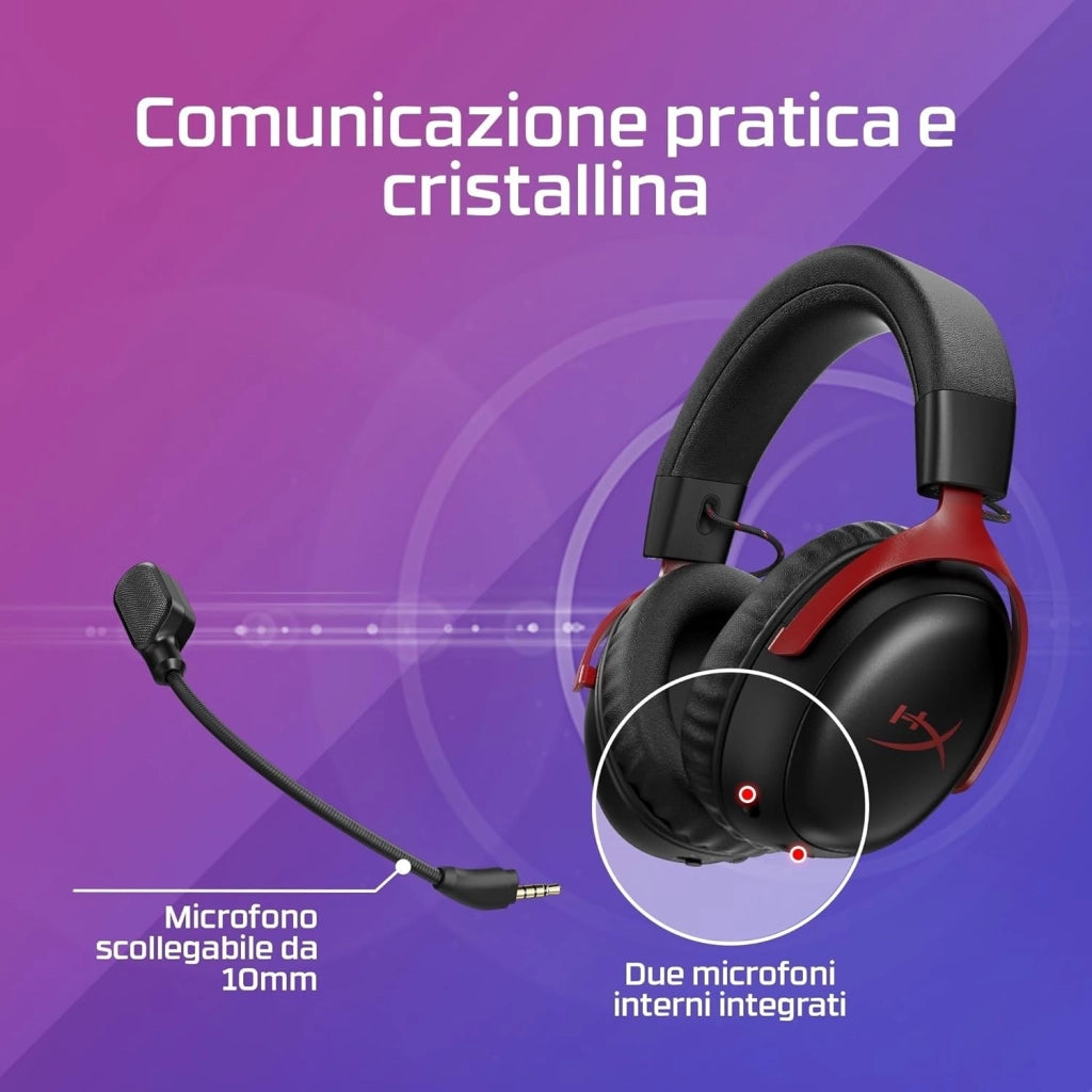 Cloud III S Wireless, Cuffie Bluetooth, Audio 3D, Microfono Noise-Cancelling, Fino a 200 ore di Autonomia, Dongle USB-C, Compatibili con PC, PS5, Nintendo Switch, Nero