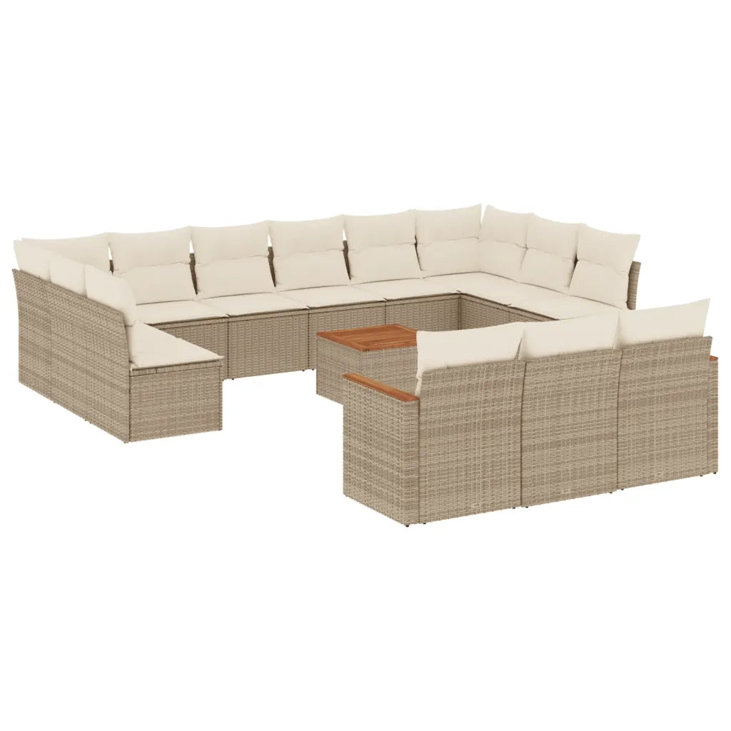 Set Divani da Giardino 14pz con Cuscini in Polyrattan Beige