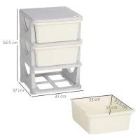 Organizzatore dei giocattoli per bambini con cassetti a 3 livelli, scatole di plastica, 37 x 37 x 56,5 cm, crema