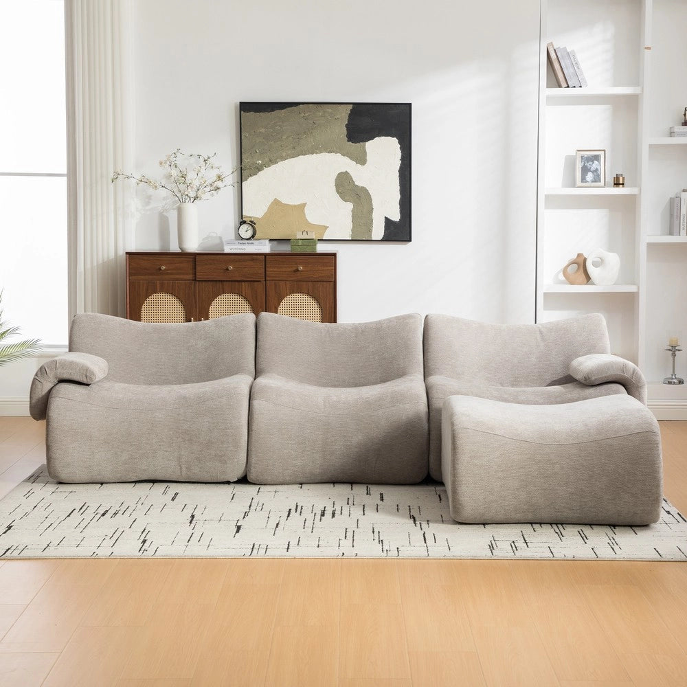 Divano Modulare in Tessuto Chenille ¨C MINIMAL ¨C Grigio, Morbido, Soggiorno