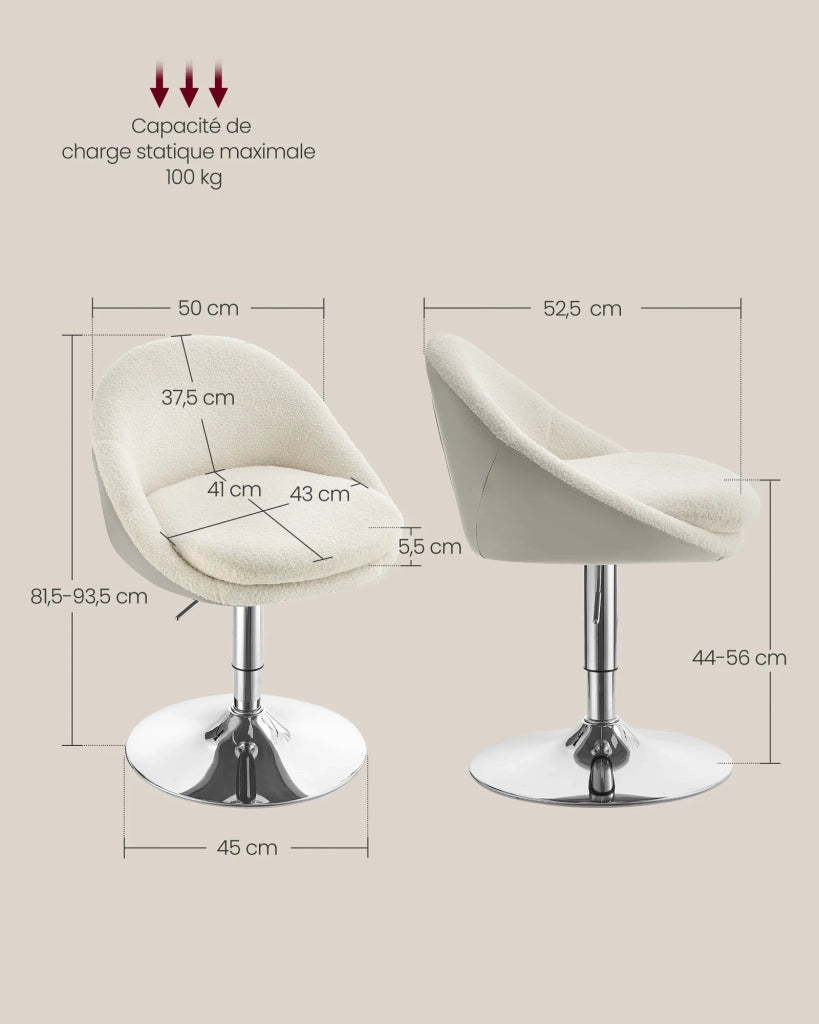 Sedia regolabile sedia da toeletta sedia girevole da ufficio sgabello da bar con schienale e base in acciaio per bar ufficio spogliatoio sala da pranzo bianco 12_0004966