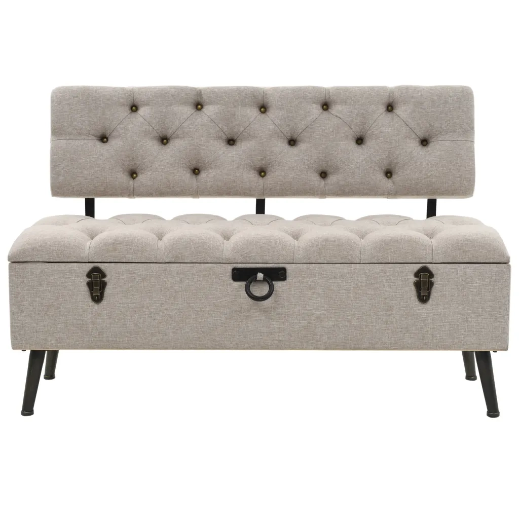 Cassapanca con Schienale-Baule-Armadietto contenitore 110 cm Crema in Tessuto