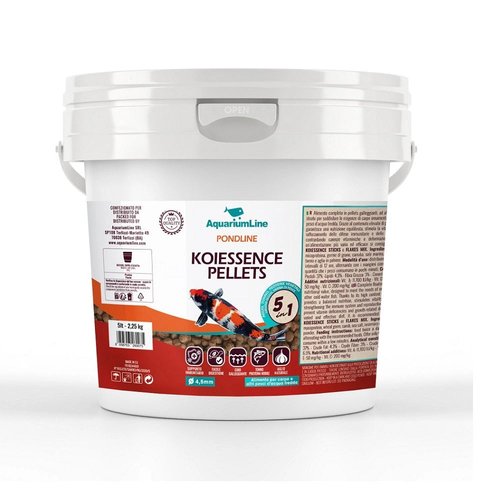 AquariumLine Koiessence Pellets secchiello da 5L/2,25kg - alimento base in pellet 4,5mm per Carpe e pesci da laghetto