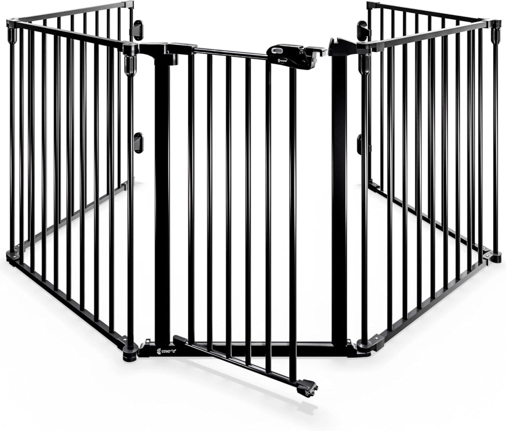 ® Cancelletto di Sicurezza per Caminetto per Bambini con Sportello in Metallo 306x76cm Protezione Cani Animali Barriera Cancello Camino Scale Stufa
