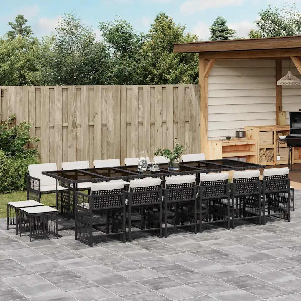 Set da Pranzo da Giardino 17 pz con Cuscini Nero in Polyrattan 3211722