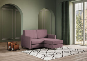 Divano 2 Posti con Pouf 138x155x85 cm Karay in Tessuto Prugna