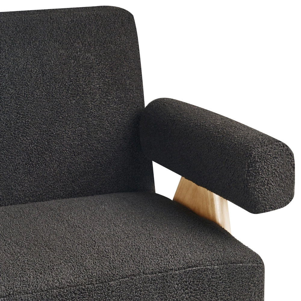 Divano a 2 posti Rivestimento in bouclé nero e marrone chiaro Design retrò Gambe in legno Soggiorno