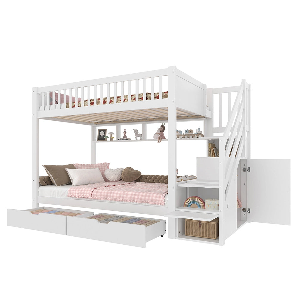 Letto a castello 90x200cm - Xylo - bianco, cassetti, ripiani, armadio