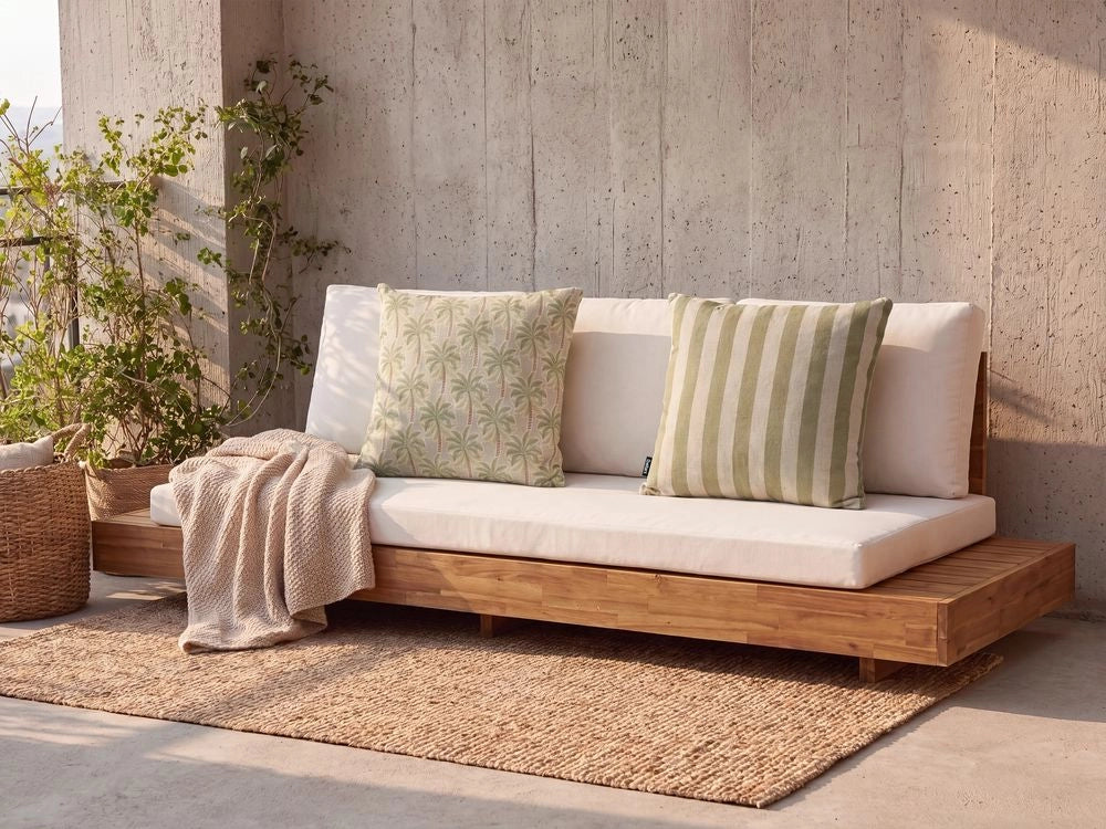 Set di 3 cuscini decorativi da esterno, misto poliestere e lino, beige e verde accessori decorativi da giardino