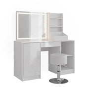 Vicco Tavolo da toeletta Bianco/bianco lucido 128.2 cm con specchio LED e sgabello