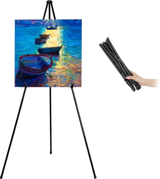 Easel per pavimento pieghevole - Sedia da disegno leggera in metallo con supporto regolabile - Per presentazioni, manifesti e esposizioni d'arte
