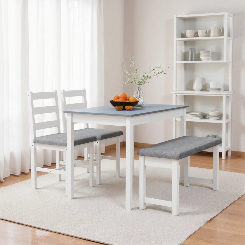 Set tavolo da pranzo 4 pezzi con panchina ¨C zephmum ¨C grigio + bianco