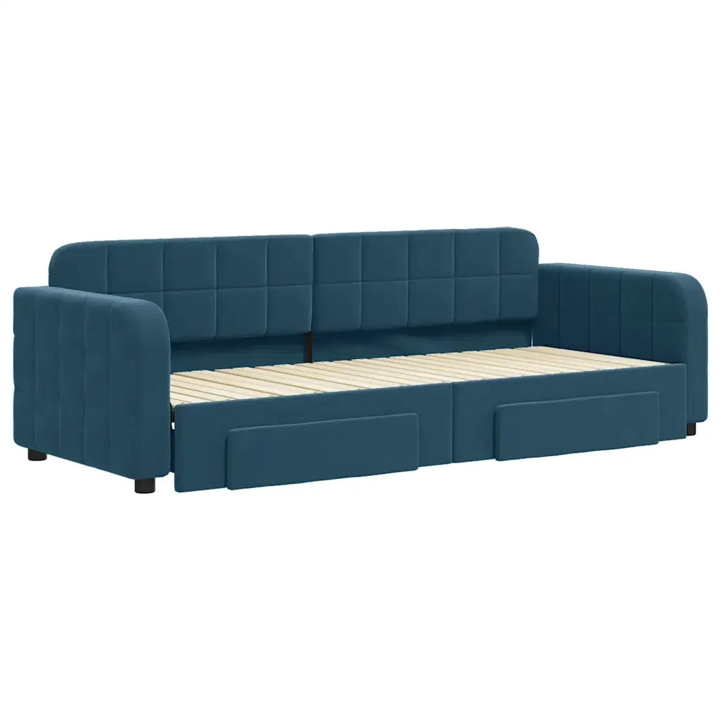 Divano Letto Estraibile con Cassetti Blu 80x200 cm in Velluto 3196969