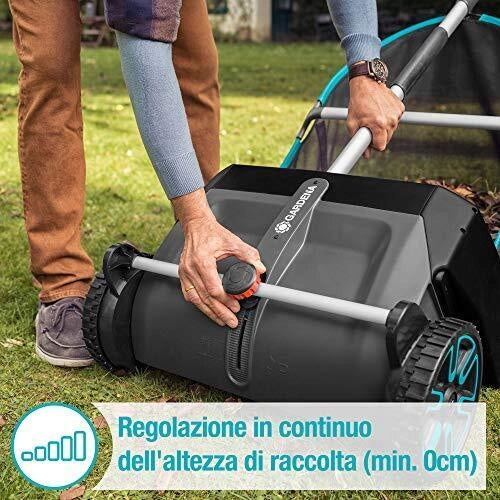 Gardena 3565-20 Raccoglitore di Foglie ed Erba a Spinta 49 cm regolazione altezza 8.19 Kg colore Nero Blu Argento