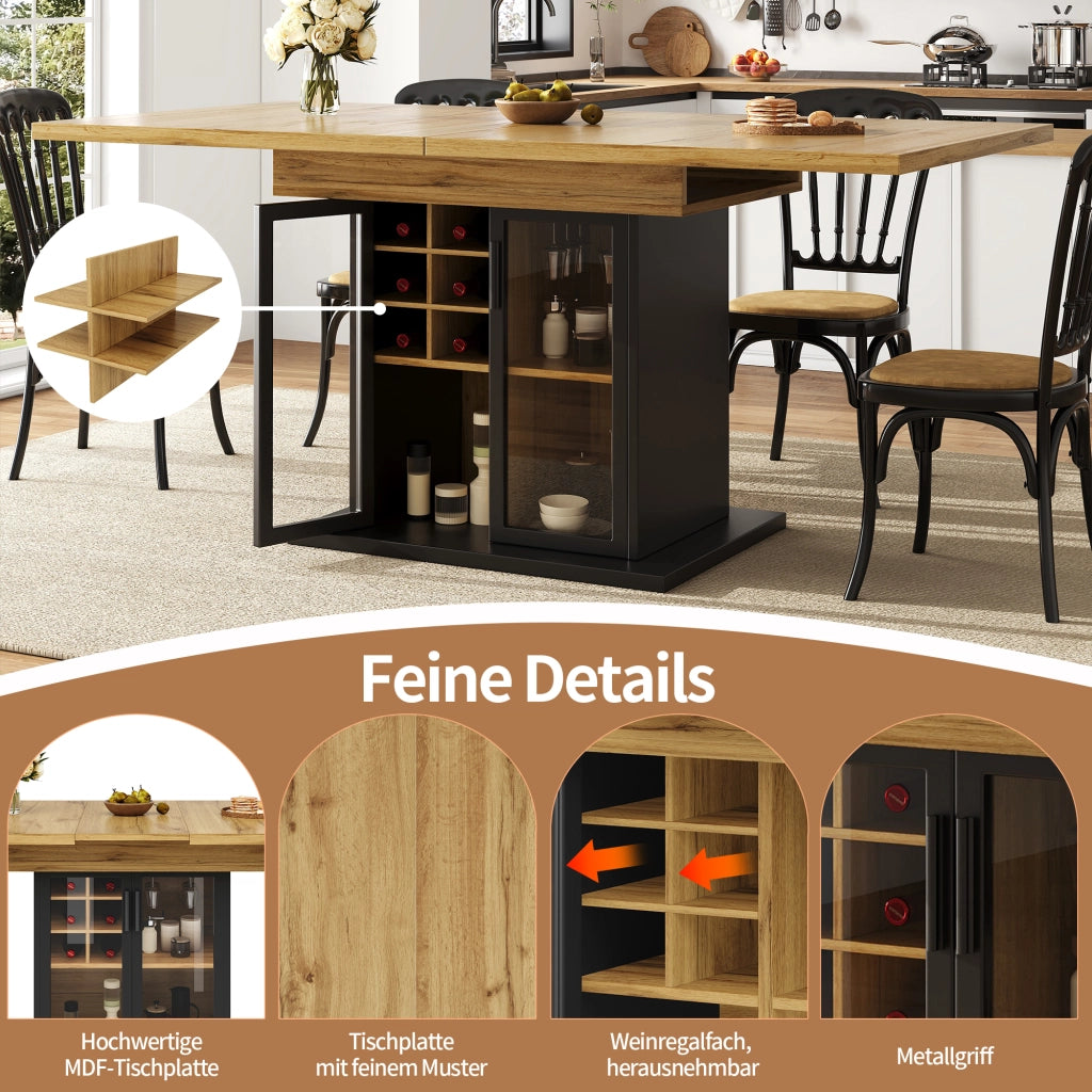 TAVOLO Allungabile 110-140x80x76 cm Nero MDF con portabottiglie