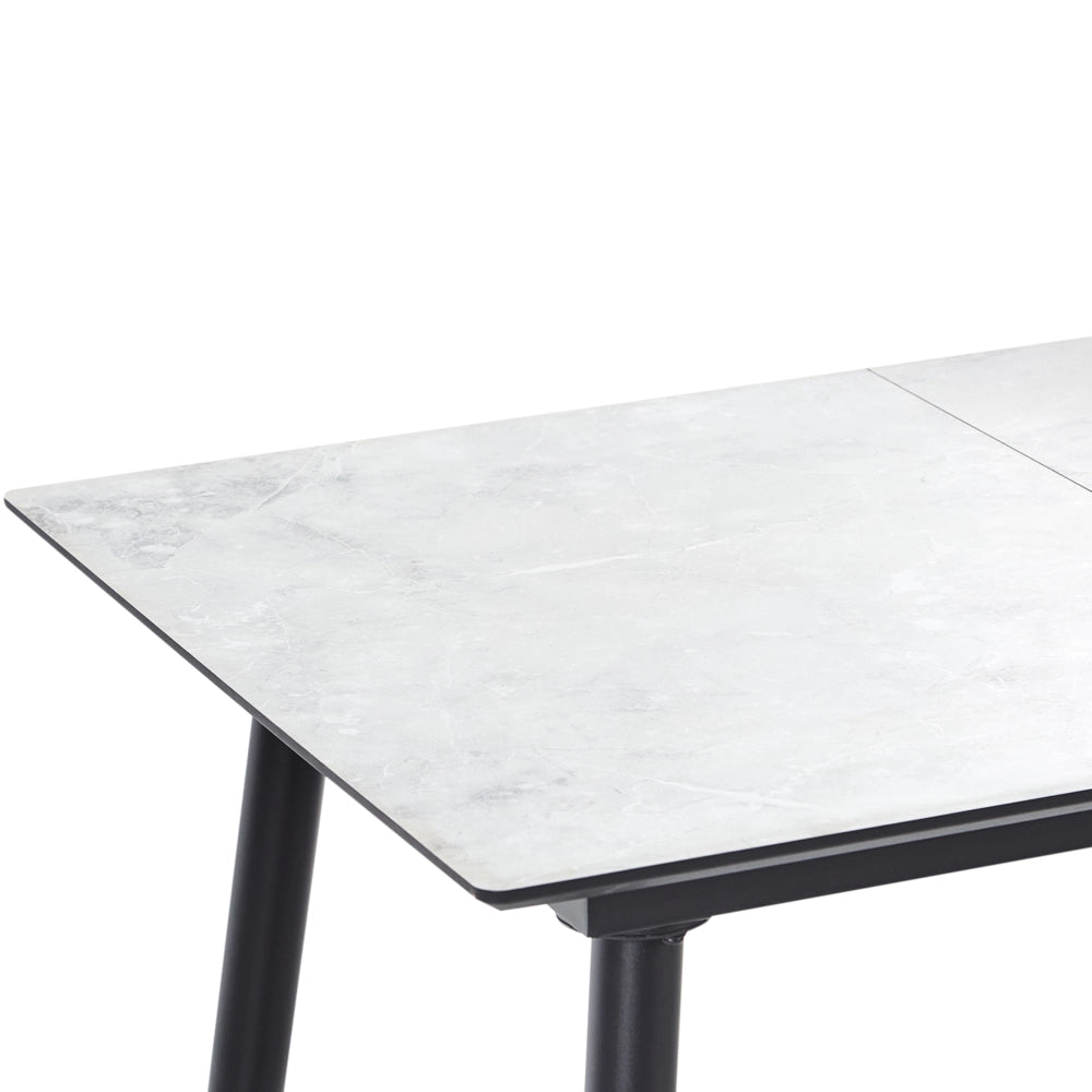 Tavolo da Pranzo Nero Bianco MDF Ferro 120/150 x 80 cm Bianco Effetto Marmo Piano Allungabile Gambe in Metallo Rettangolare Design Moderno