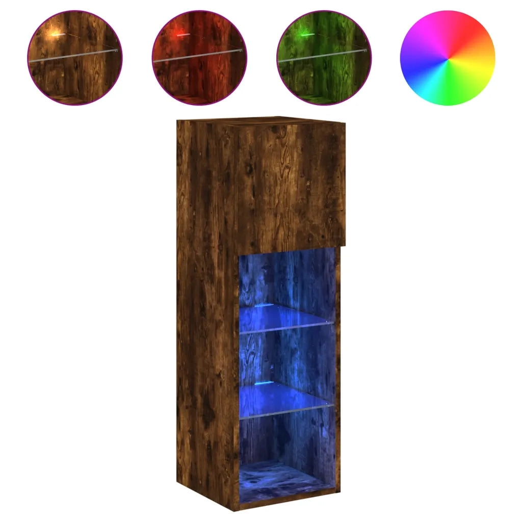 Mobile TV con Luci LED Rovere Fumo 30,5x30x90 cm 837009