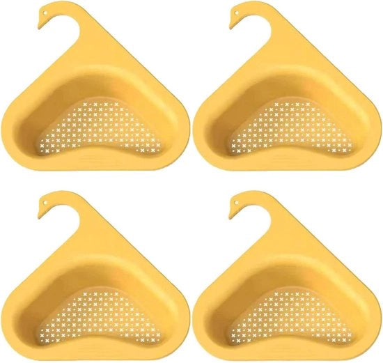 Set di Filtri a Gootsteen per Lavaggio Frutta e Verdura - 4 Pezzi - Disegno Triangolare - Adatto per Cucina e Bagno - Colore Giallo