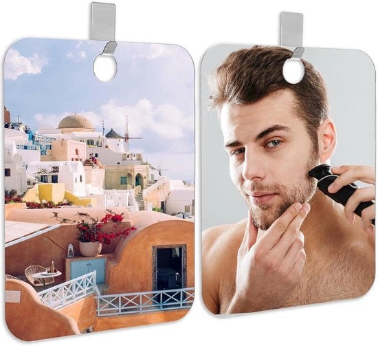 Set di 2 specchi da bagno e da palestra, acrilico anti-condensazione, con ganci, 25 x 20 cm, per bagno, casa e palestra. Facile da appendere.