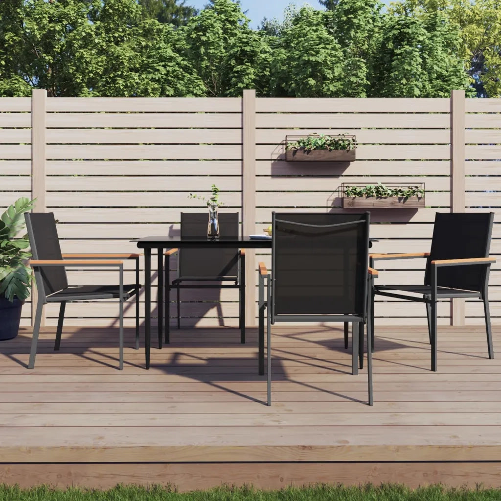 Set da Pranzo da Giardino 5 pz | Set Salotto da Giardino Nero in Textilene e Acciaio