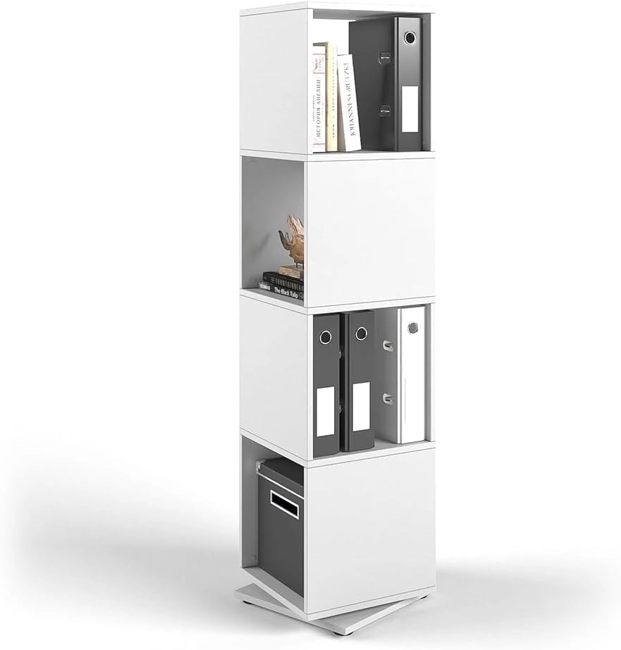 Scaffale girevole, Bianco, 35.2 x 144.2 cm, per l’archiviazione di documenti e scatole 30x30 cm, ruotabile a 360°