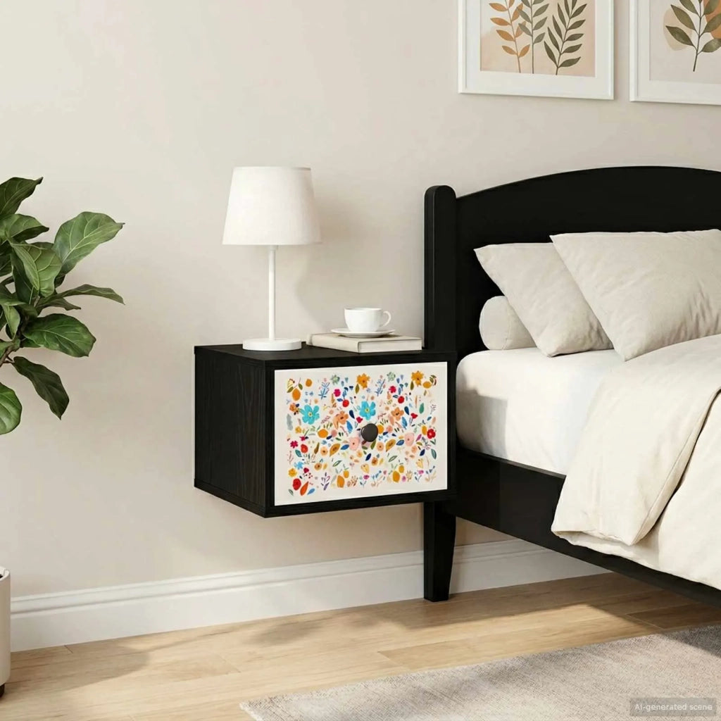 Mobiletto da comodino a parete MAINZ 2 pz Rovere Nero 8007492