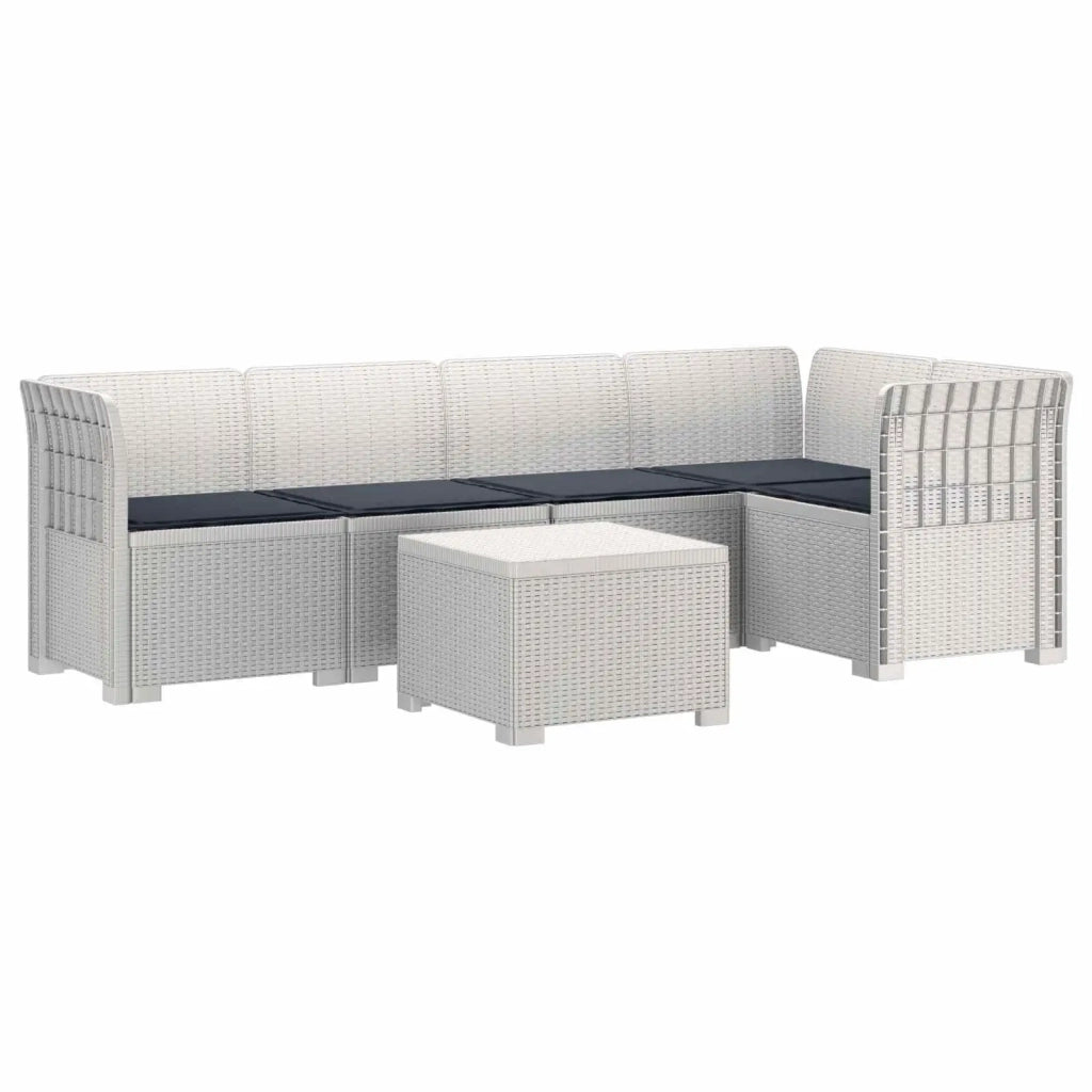 Divano da Giardino 5 Posti con Cuscini Stile Rattan PP Bianco 3444081