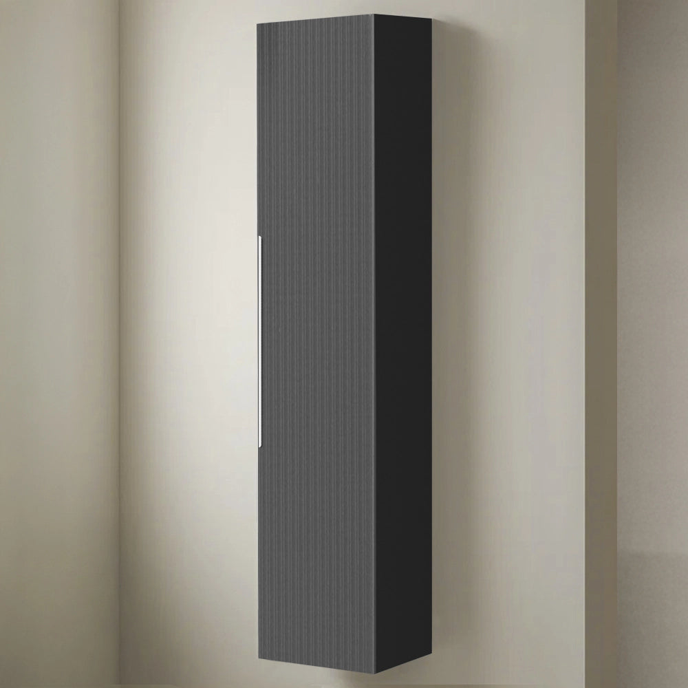 Pensile bagno sospeso 150 cm bicolore grigio cannettato e nero con anta e ripiani Zena