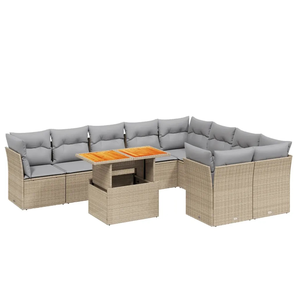 Set Divano da Giardino 10 pz con Cuscini Beige in Polyrattan 3271010